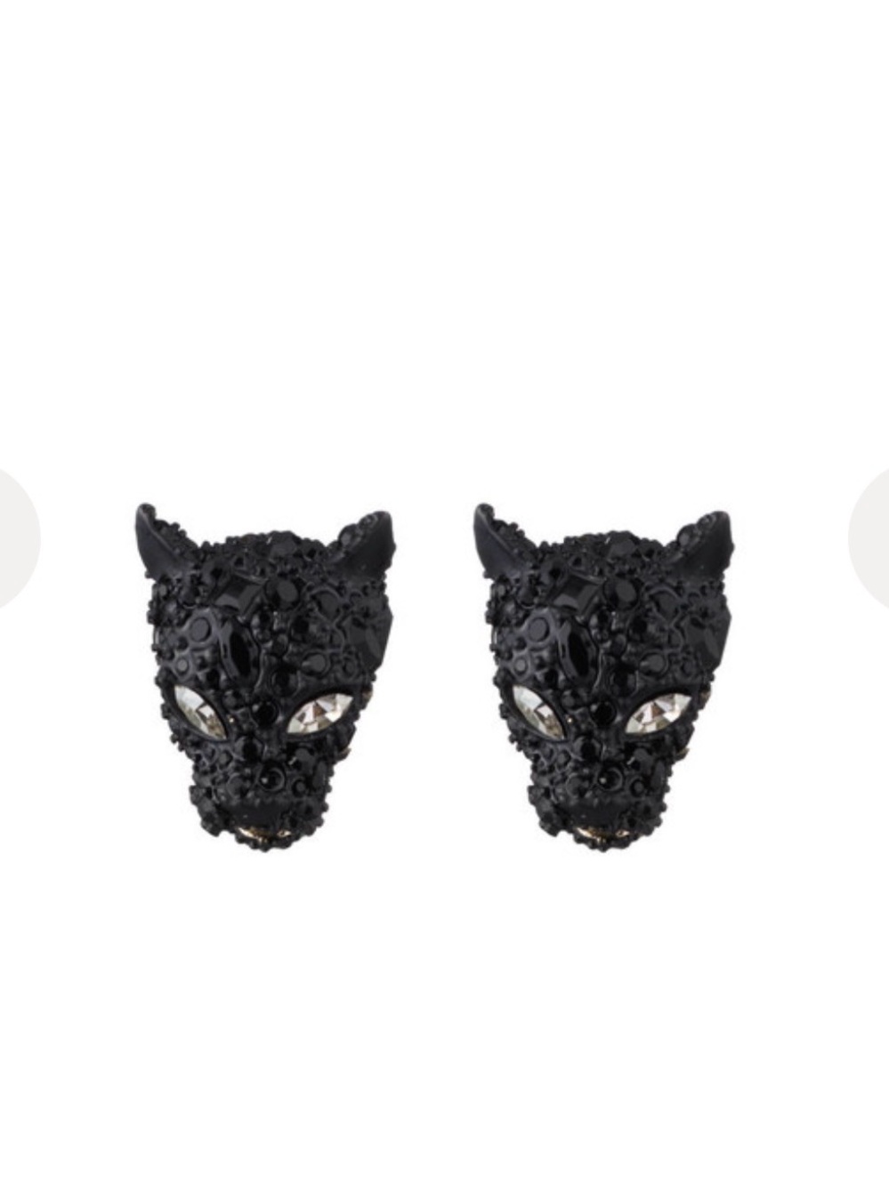 Betsey Johnson Black Cat Head Stud Earrings with Emerald Green Eyes